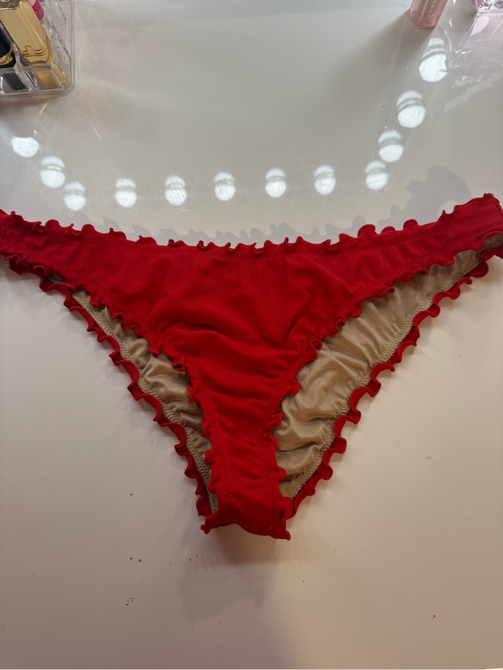 Red Ruffle Trim Bikini Bottom